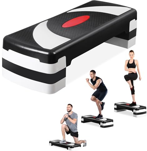 Saicool 31 Inch Adjustable Workout Aerobic Step, Step Up Exercise Platform Trainer 4 Adjustable Risers for Home Gym Fitness Workout, Lightweight (Gray)