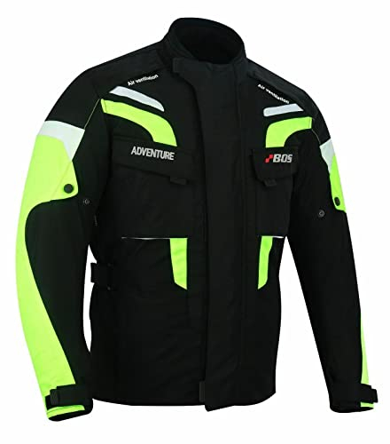 BOSmoto Schwarz-graue Motorradjacke mit neon-gelben Elementen, Protektoren, Belüftungssystem, Klimamembrane und herausnehmbarem Thermofutter (XL, Neon-Gelb)