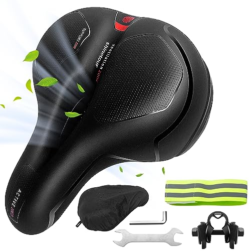 LUZOON Fahrradsattel Gel Fahrradsattel Ergonomischer Fahrradsattel mit wasserdichter Hülle Atmungsaktiver MTB Sattel für Damen und Herren Bequem Rot Einheitsgröße