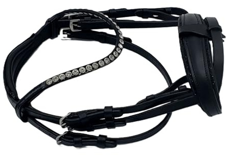Tysons Breeches Crown Minishetty Shetty Mini Trense Sperriemen abnehmbar Leder Glitzer an Genick + Nasenriemen Leder weich Schwarz Falabella Minipony (Shetty)