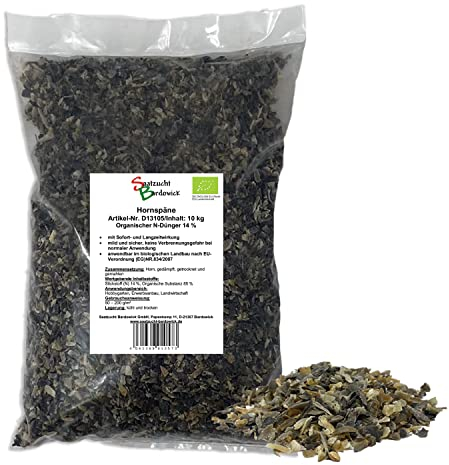 Saatzucht Bardowick Hornspäne Naturdünger 10 kg, 100% natürlicher Dünger mit 14% Stickstoff für Gemüse- und Ziergarten, Natürlicher Stickstoffdünger und Gartendünger mit Langzeitwirkung