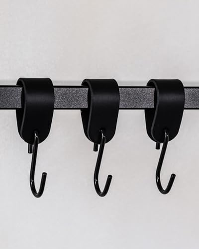 Metallbude Kleiderhaken S-HAKEN - 3er Set in Schwarz/Schwarz - Modernes Design - Garderobenhaken aus Hochwertiger Lederschlaufe & Stahl - 10 cm
