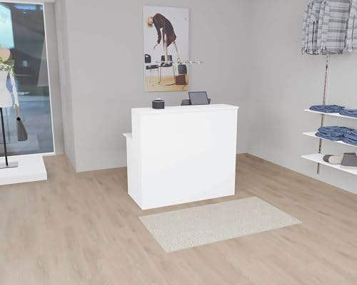 EIGENTLICH Empfangstheke modular moderne Rezeptionstheke Empfangstresen Hotellobby Empfangsbereich Bürotheke Praxistheke mit großer Arbeitsfläche Farbe weiß 120x75x110,5cm