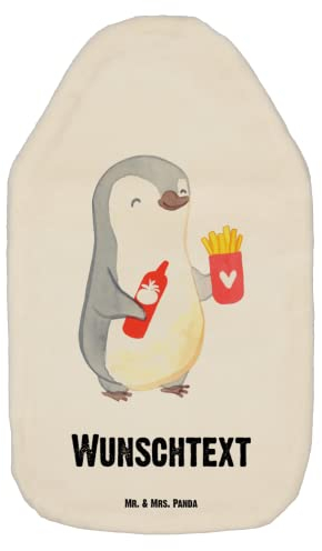 Mr. & Mrs. Panda Personalisierte Wärmflasche Pinguin Pommes - Weiß