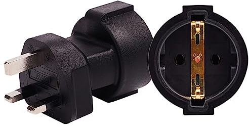 JORINDO British Standard Plug to German Standard Socket Power Converter，British UK 3 Pole Male to Europe 2 Hole Female AC Adapter，British Standard 3 Square pin to EU 4.8MM （UK Male to Germany Socket