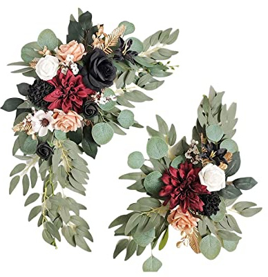 belupai Lot de 2 Fleurs pour Arche de Mariage pour Cérémonie, Roses Artificielles, Pivoines, Fleurs Rustiques, Faux Hortensia, Tournesol, Décorations pour Panneau de Mariage, Réception,(Noir)