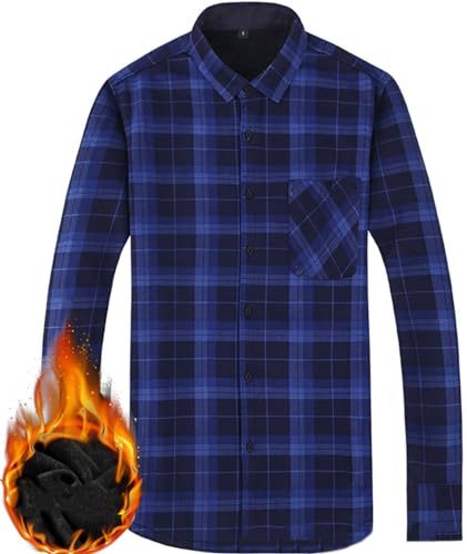 Chemise à Carreaux épaissie pour Homme Chemise doublée Chaude rembourrée Casual Manches Longues Chemise à Carreaux boutonnée Veste avec Poche
