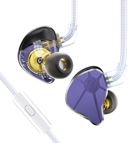 EZ EAR Auricolari in-ear CCZ BC04 HiFi DD&BA con driver dinamico ricco di dettagli cablati IEM Deep Bass con cavo staccabile a 2 pin, per telefono, PC, musica e giochi (viola, microfono)