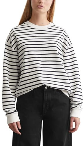 Marc O'Polo Denim Damen Sweatshirt aus Bio-Baumwolle gestreift, Blau (Dark Blue Multi 01), L