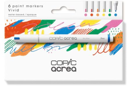 Copic acrea Set Vivid, 6er Set Paint Marker mit wasser- und pigmentbasierter Tinte, Strichstärke 0,8-1,2 mm