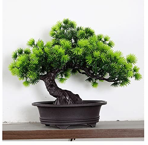 Künstlicher Bonsai-Baum Hochsimulierter Kiefernbonsai, 9 Zoll große künstliche einladende Kiefer aus Kunststoff, Kleiner Kunstbaum for Couchtisch und Schreibtisch Bonsai Kunstpflanze