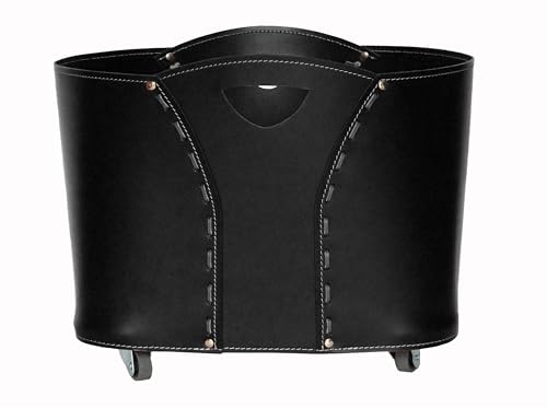 LIMAC Design VOLTA Holzkorb aus Leder, moderne Brennholztasche, Originale Kaminholztasche, Kaminholzkorb, mit gummierten Rädern, Hergestellt in Italien. (schwarz)