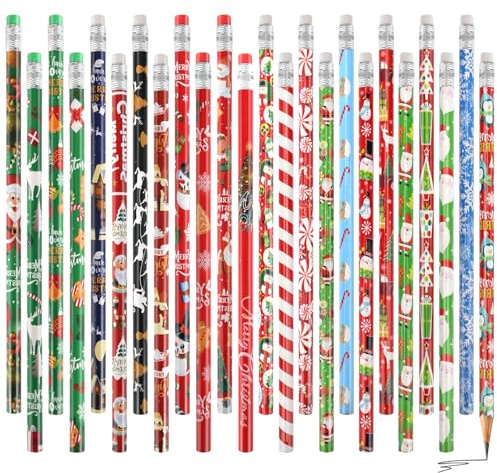 HOWAF 36 Matite Natalizie per Bambini, Matite Natale con Gomma Matita Natalizia Babbo Albero di Natale Matita Legno per Regali Natale Scolastici Gadget Natale Bambini Matite Gadget Compleanno Bambini