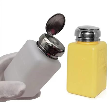 Lot de 2 flacons de solvant ESD de 200 ml | Flacon carré antistatique en EPA | Pompe distributeur de liquide en acier inoxydable pour frotter l'alcool, le vernis à ongles, le démaquillant