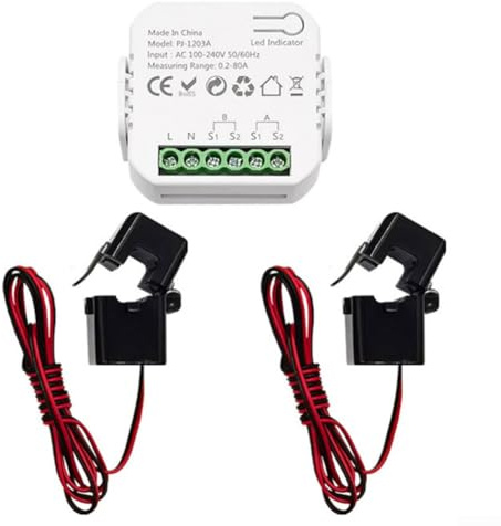 Energiemonitor mit CT, Energiezähler für Tuya für Smart Life für ZigBee mit CT-Stromsensor-Klemme, Power-Monitor für Zuhause, Büro (2CT)