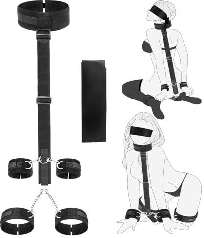 BDSM Bondage Sex spielzeug für die Paare,Sex Bondageset SM Kit Fesslset Einstellbar Handschellen Fußfesseln Bett mit Augenbinde Handgelenk Nacken Fesseln Sex spielzeug für die Frau Extrem