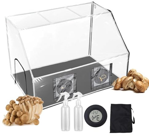 WhAeoy Pilz-Pflanzsackzelt, Monotub-Luftkasten Zum Stillstehen, Mit 2 Sprühern + Thermometer, 90 X 60 X 60 cm, Zusammenklappbares Pilzbehälter-Set Aus PVC, Für Jedes Pilzwachstumsprodukt,A