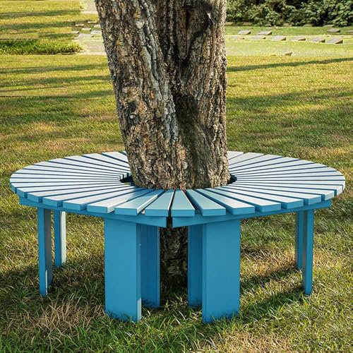XBDLYQBD Hölzerne Gebogene Bänke rund Parkbank Outdoor Möbel, Massive Holzplatz-Latten-Fächer-Formbank, Gartenbaumbank Rückenfreies Bank Terrasse Hälfte runde Baumbank Lounge Sitzgelegenheiten
