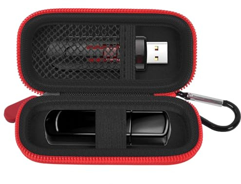casmilee USB Stick Tasche für SanDisk/für Samsung/für Kingston, Nur Tasche | Flash Drive Organizer für 2 Laufwerke, Netztasche, Elastikband und Karabiner, für Schüler, Studenten, Büro, Reisen, Rot