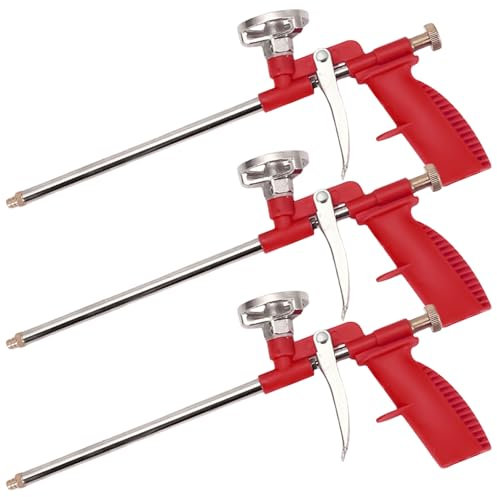 3 Stück Pistolenschaum PU Schaumpistole, Bauschaum Pistole aus Metall, Profi-Dosierpistole mit ergonomischem Kunststoffgriff,für Profi Heimwerker zum Abdichten Füllen Abdichten Orange (Rot)