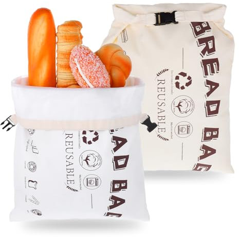 AojSup 2 Pack Reusable Beeswax Bread Bag, Large Cotton Beeswax Bread Bags for Sourdough, Waxed Breads Storage Bags, Beige & White(16.5 x 17.7)
