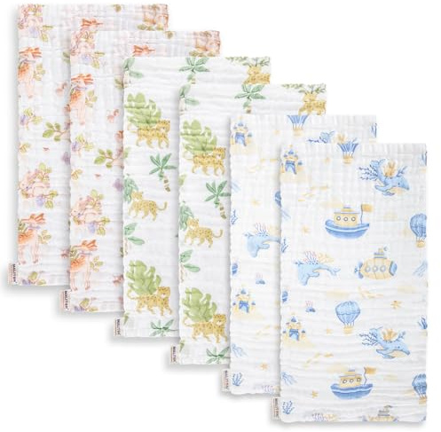 Maliton 6 stycken baby dregellappar för pojkar/flickor, tillverkade av 100 % bomull, mjuk, hållbar, ventilerande och extremt absorberande (manet), 50 x 25 cm