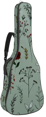 Gitarrentasche für Akustik-, E-Bass-, Konzertgitarre, 101,6 cm, 1 cm dick, Schaumstoff, weich gepolstert, für Akustikgitarre, E-Bass, klassische Gitarre, Ditsy Blumen mit Blättern auf rotem