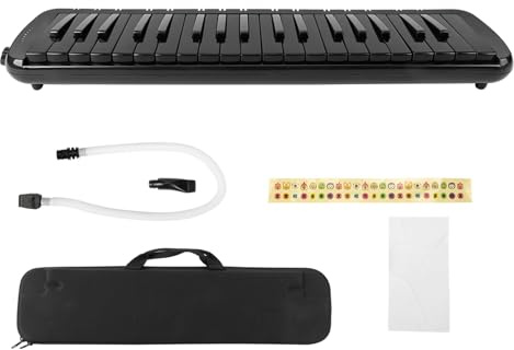 Melodica, 37 Key Wind Musical Melodica, Instrument Ergonomisches Design Blowpipe mit Tasche F37S (BLACK)