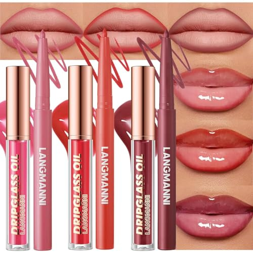 6 Stück Matt Lippenstift & Lip Liner Set, Velvety Nude Lipstick, Waterproof Non-Stick Cup Not Fade Liquid Lipstick, Lip Liner Lip Gloss Make Up Set (New SetB)