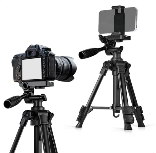 Tripod Trepied Camera, Trépied Tripod Camera, Trépied Universel pour Caméra 63cm trépied Réglable pour Appareil Photo et Téléphone Support avec Tube en Fer Sac de Transport Pince E