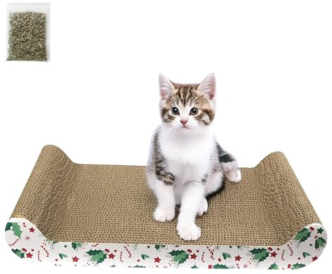 ADEPTNA Premium Cardboard Scratch Cat Board with Catnip Reversible Corrugated Scratcher Pad for Indoor Cats 360° Wrap-Around Scratching Surface Durable Cat Scratching Toy for Fun