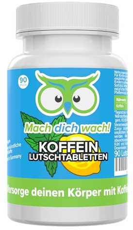 Koffein Lutschtabletten - 100 mg Koffein mit Sofort-Wirkung - wirkt schneller als Koffeinkapseln und Koffeintabletten - Produktion in Deutschland - laborgeprüft - ohne Zusätze - Mach dich wach!®
