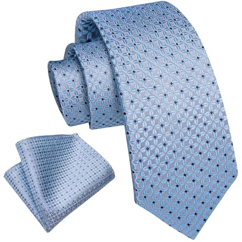 DiBanGu Boys Self Tie Silk Neckties and Pocket Square Set Kids Ties for Age 8-12 Wedding Party School Uniforms, Sky Blue