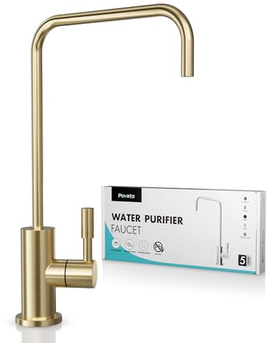 Poveta Grifo Osmosis Inversa, Grifo Cocina Para Agua Potable, Forma de L | Grifos Cocina Fregadero De Acero Inoxidable Para Sistemas De Filtración De Agua, Sin Plomo, Rotación 360°, Dorado Cepillad