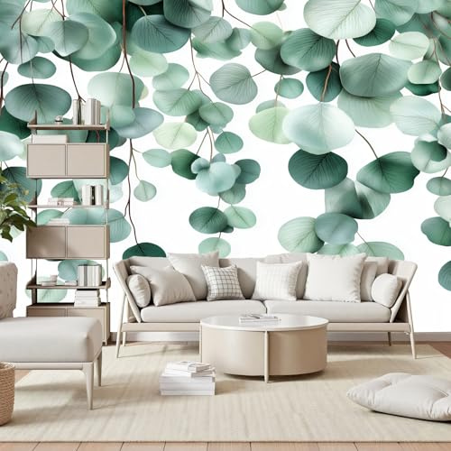 Gaqinhh Feuilles D’Eucalyptus Aquarelle Papier Peint Panoramique, Natur Pflanzen Blätter Papier Peint Intissé, Tapisserie Murale Cuisine Salle de Bain, Décoration Murale Chambre, 150 x 105 cm