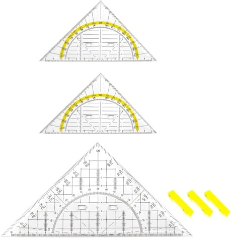 3 Stück Geodreieck mit Griff, 1x22,5cm Groß und 2x15,7cm Klein, Multifunktionales Zeichendreieck mit Winkelmesser, Für Studenten Büro Designer Professionelle Zeichnung Malerei
