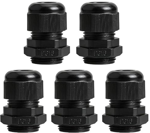 5Pcs PG16 Waterproof Cable Gland, IP68 Nylon Plastic Adjustable Locknut Connector for 4mm-16mm Cables, with Rubber Seal Ring for Industrial and Outdoor Equipment