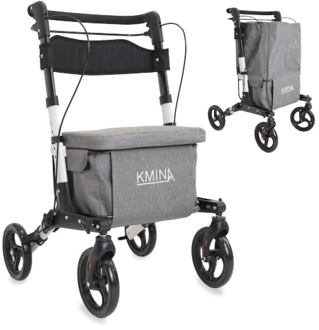 KMINA Chariot de Courses avec Siège, Poussette de Marché Pliable, Gris
