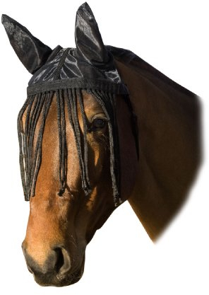 Fliegenhaube m. Ohrenschutz und Fransen, schwarz