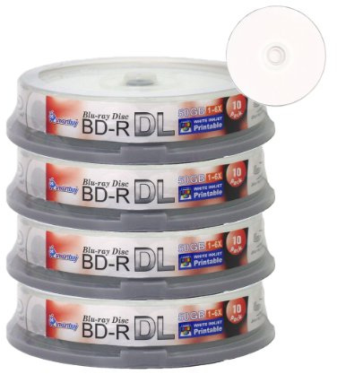 Smartbuy 40-disc 50gb 6X Blu-ray Bd-r Dl Dual Layer Double Layer White Inkjet Hub Printable Blank Data Video Recordable Media Disc with Cakebox/Spindle Packing