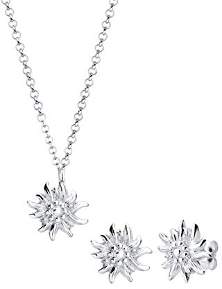Elli Schmuckset Damen Edelweiss Anhänger Set Ohrstecker Traditionell in 925 Sterling Silber