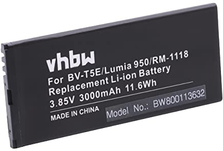 vhbw 1x Akku kompatibel mit Microsoft/Nokia Lumia 950, 940, RM-110, 950 Dual SIM, 940 XL Handy Smartphone Telefon (3000 mAh, 3,85 V, Li-Ion)