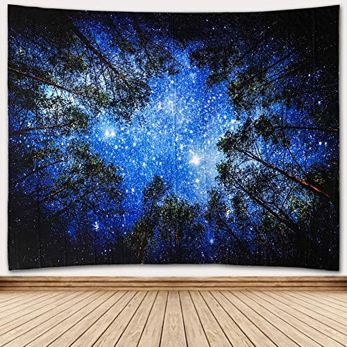 Towinle Wandbehang Hochwertige Wandteppich Tapisserie Psychedelic Wandtuch Hausdeko Bettdecke Strandtuch Tagesdecke Boho Deko (Wald Sternenhimmel)