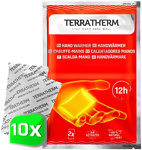 TerraTherm Handwärmer - luftaktiviert - 12h warme Hände - 5, 10 oder 30 Paar - Wärmepads Hand - 100% natürliche Wärme, 10 Paar