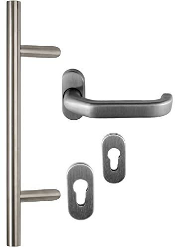 WeRo Edelstahl Haustür Griff- Beschlag- Set in verschiedenen Ausführungen Maß L:350/ Maß B:210mm
