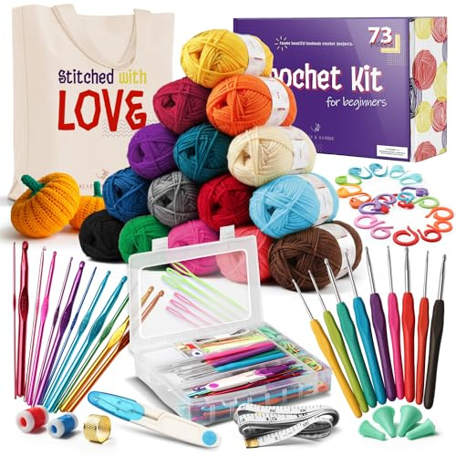 Hearth & Harbor Learn to Crochet Kit for Beginner Adults – Crocheting Kit, 1500 Yards Crochet Yarn, Crochet Hook Set, Crochet Accessories and Supplies