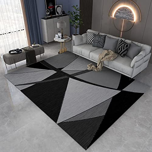 Teppich Dekoration Wohnung modern Teppich flokati Teppich waschbar Schwarz Grauer geometrischer Stil Wohnzimmerteppich Schlafzimmer Nachttischteppich Couch Wohnzimmer Teppich 80x120cm
