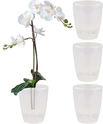 SET OF 4 - Santino ORCHIDEA Self-Watering Orchid Pot - 12CM Self-Watering Decorative Planter with Wick System and Water Level Indicator (Ø 12.5 cm, H 15 cm, 1.3L - Transparent)
