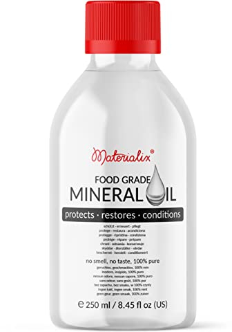 Materialix Food Grade Mineral Oil 250ml - for Wood, Bamboo, Stainless - Wooden Chopping Board Oil, Butcher Block Oil - Cutting Board Oil and Conditioner, Slate Oil, Mineral Oil Food Grade