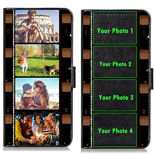 CXKJ Lederhülle für iPhone 13 Pro Personalisierte Handy Hülle,mit Eigenem Foto Bild Text Individuelle Schutzhülle,Leder Flip Case Schutzhülle Stoßfest Bumper Hülle - Black